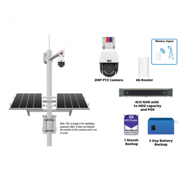2MS1P-4G5D Solar Solution with Deterrent Motorized PTZ Dome, NVR and 4G Router Standby 24hr x 5 Days - Image 6