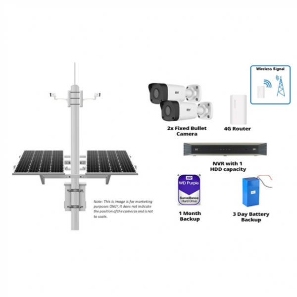 2MS2B-4G3D Solar Solution with 2x 4MP Mini Fixed Bullet Camera, NVR and 4G Router Standby 24hr x3 Days - Image 6