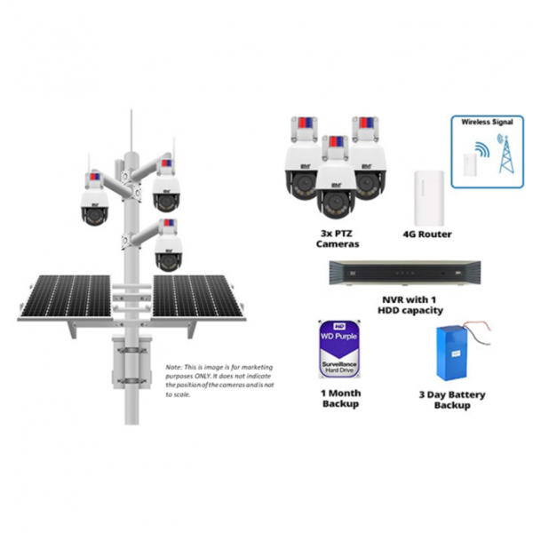 2MS3P-4G3D Solar Solution with 3 Deterrent Motorized PTZ Domes, NVR and 4G Router Standby 24hr x3 Days - Image 6