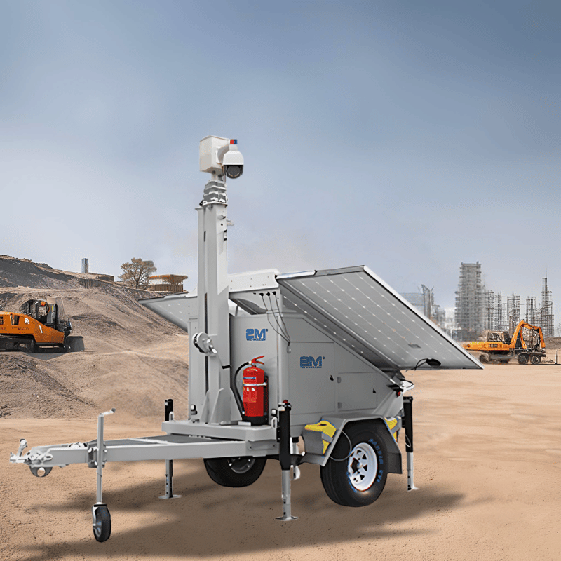 2M Technology 2MVSC-4000B solar CCTV trailer with construction site background
