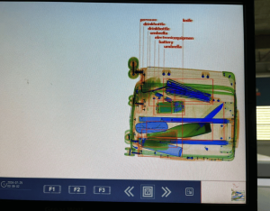 close up x-ray image of luggage with labeled items on monitor from 2M Technology baggage and parcel x-ray machine with AI software