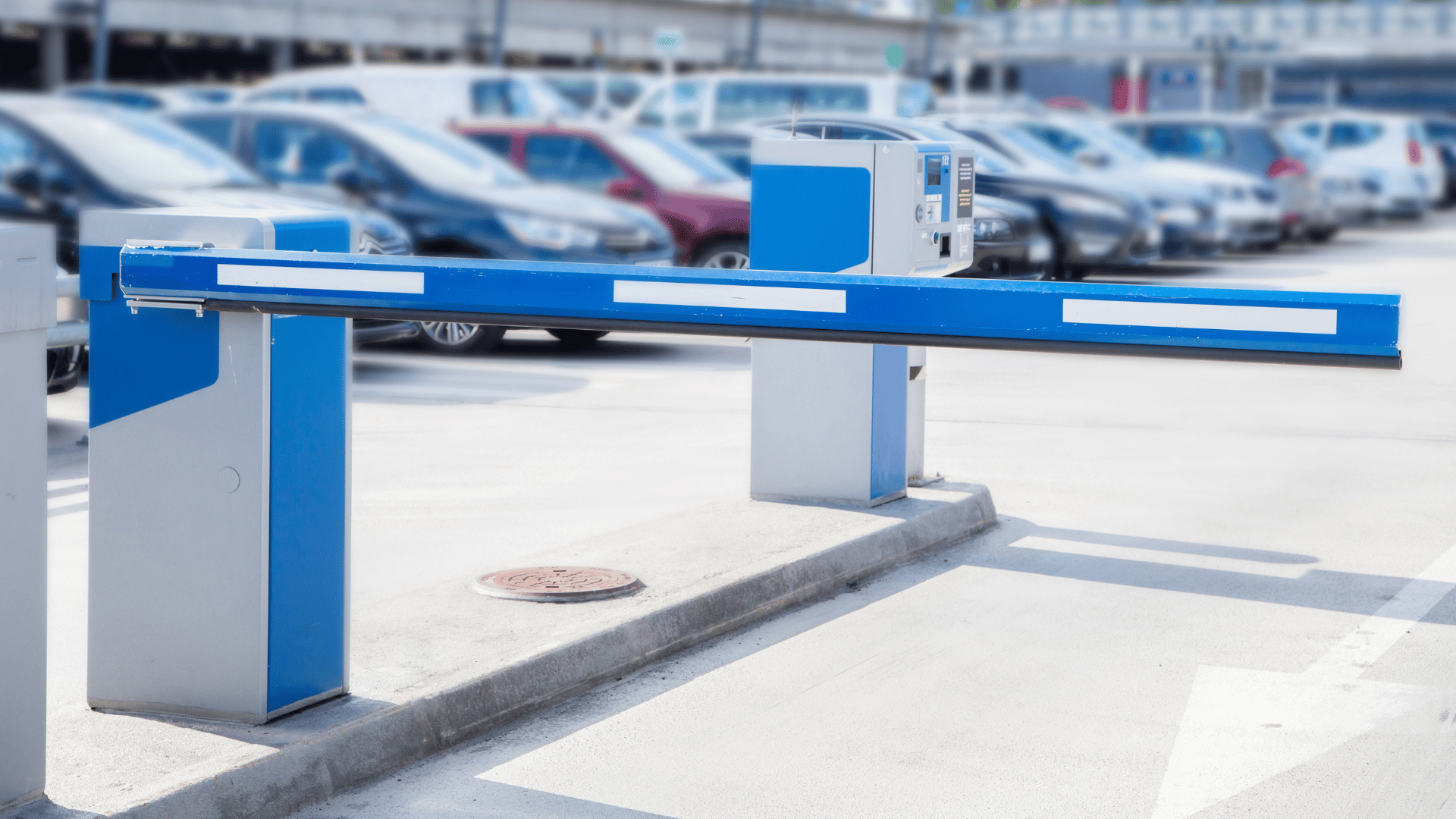 blue parking gate barrier at parking lot