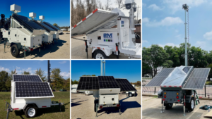 Various styles of solar-powered security trailers