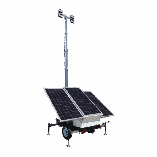 2MSLT-400 solar-powered light tower trailer with 3 panels