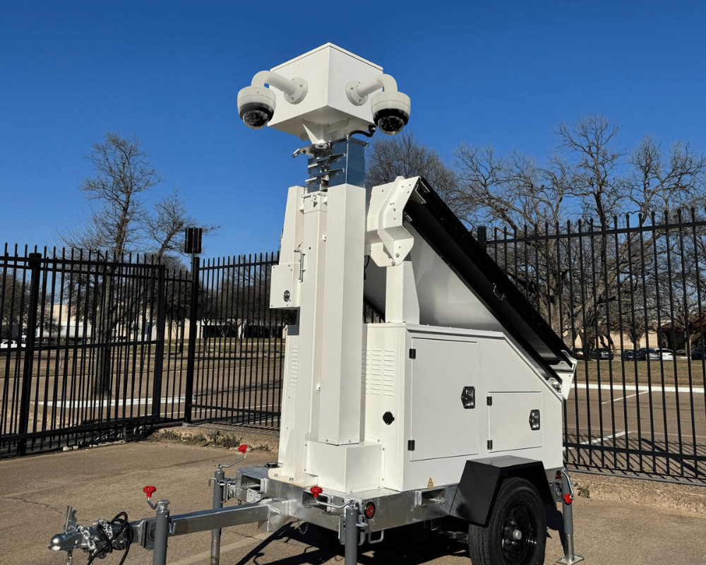 PTZ cameras mounted on folded solar trailer