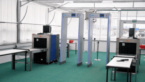outdoor 90 zone metal detector and x-ray scanner installed at venue security checkpoint