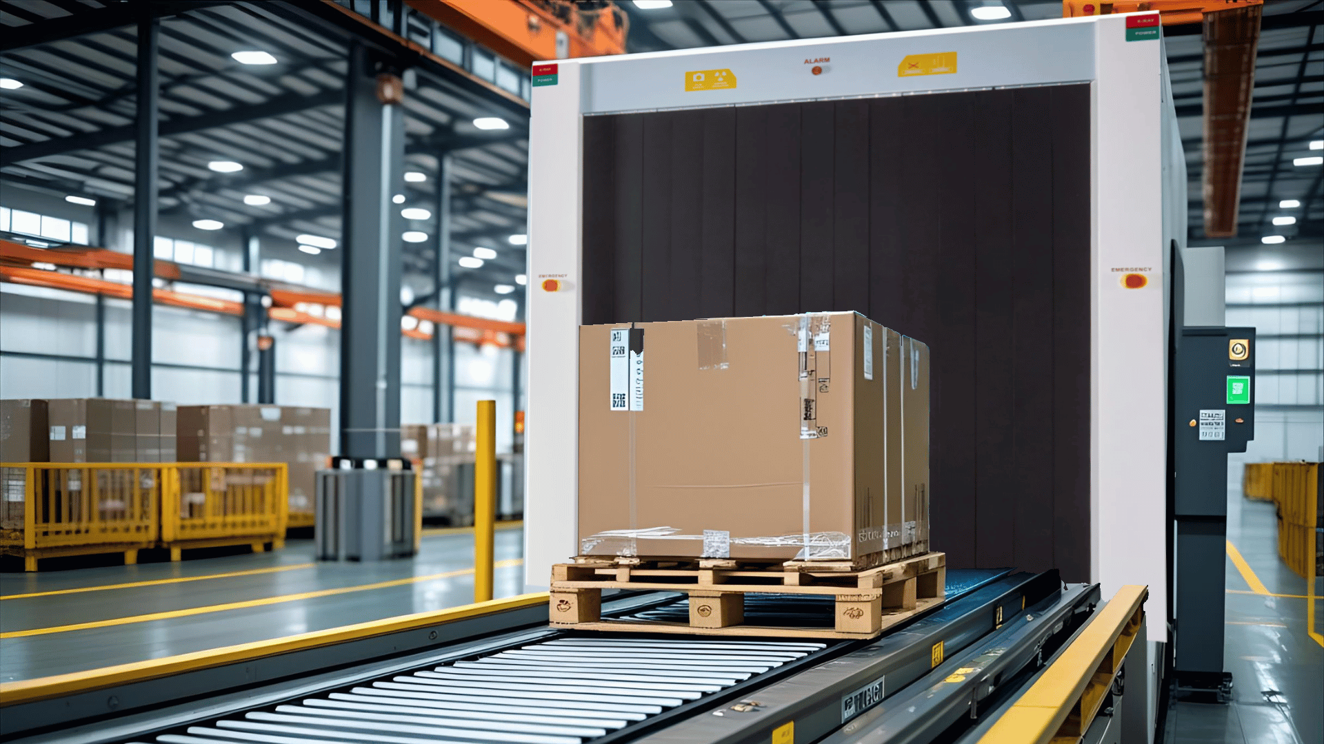 large tunnel cargo x-ray scanner screening shipping pallet