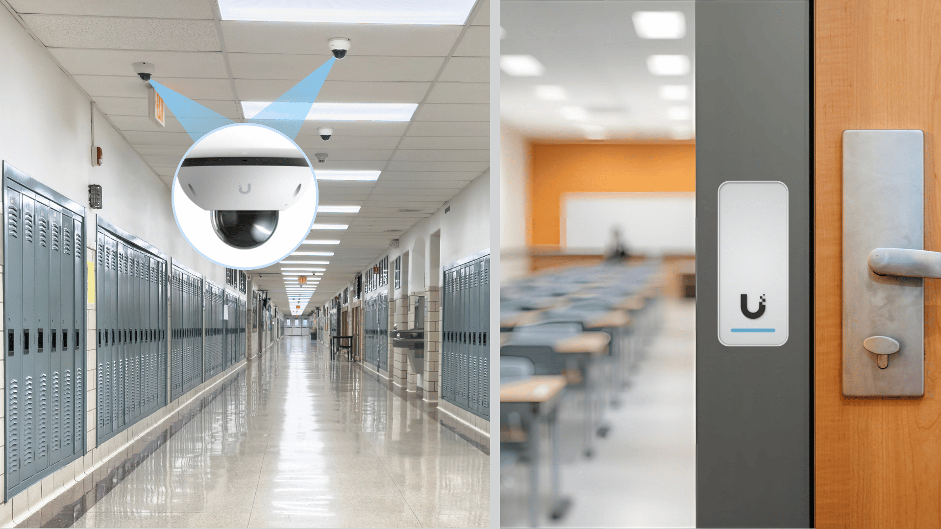 Ubiquiti UniFi installations for K-12 education with security cameras and door access readers