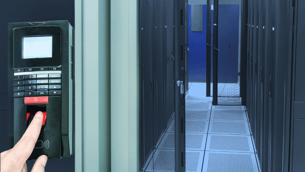 Fingerprint scanner securing door to data center server room