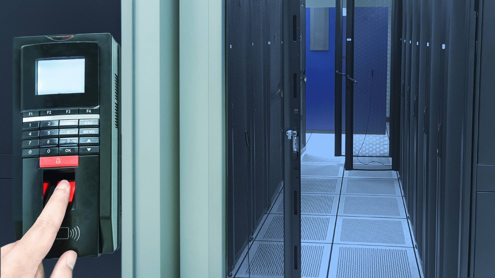 Fingerprint scanner securing door to data center server room