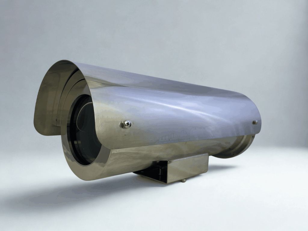 Side view of custom explosion-proof Cisco Meraki MV53X camera housing from 2M Technology