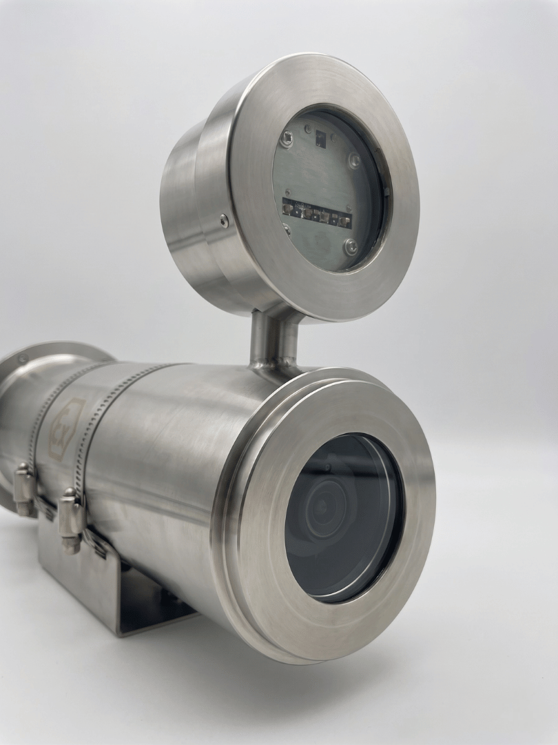 Custom explosion-proof housing with IR designed by 2M Technology for Verkada CB62-E bullet camera