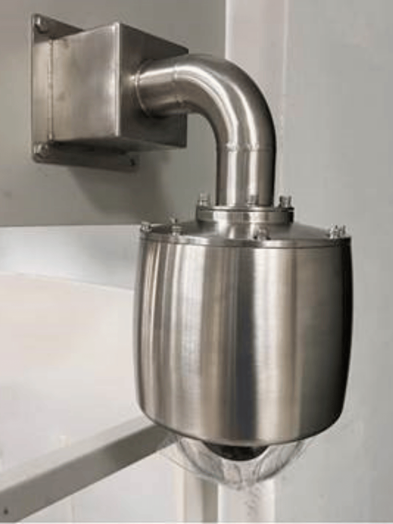 Mounted Verkada CD52 dome camera with custom explosion-proof housing