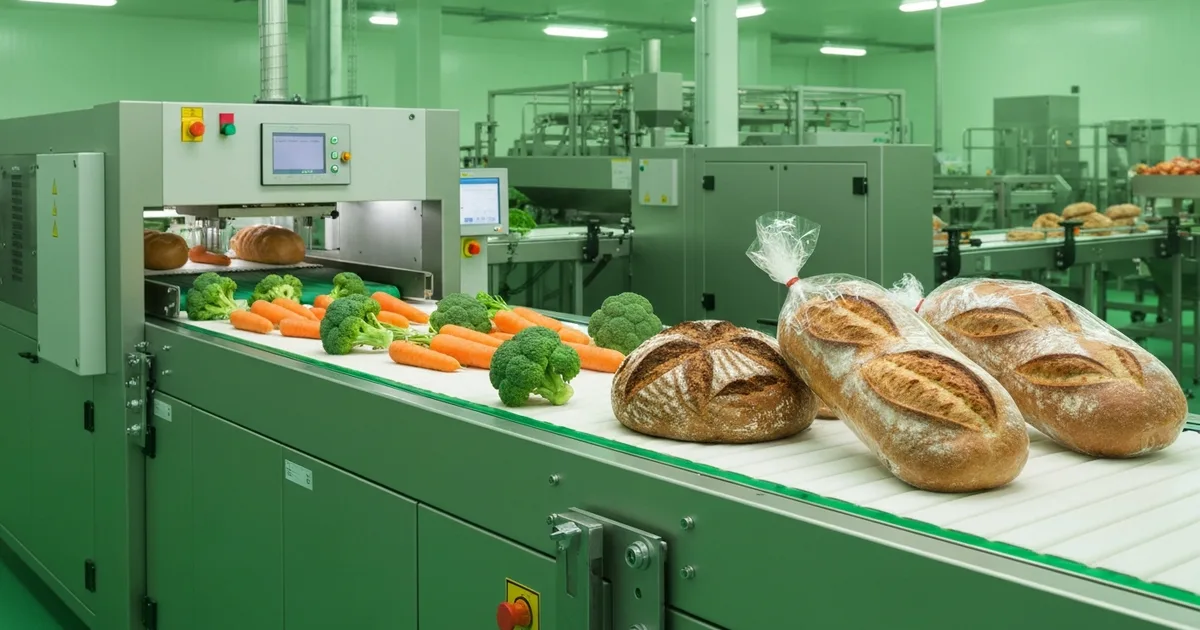 fresh produce and bakery X-ray inspection -- X-ray inspection system scanning fresh vegetables and bakery bread on food proce
