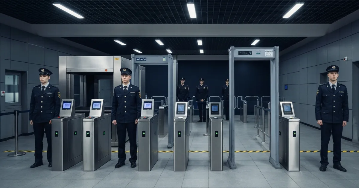 screening infrastructure critical facilities -- High security critical facility entrance with multi-layer security screening che