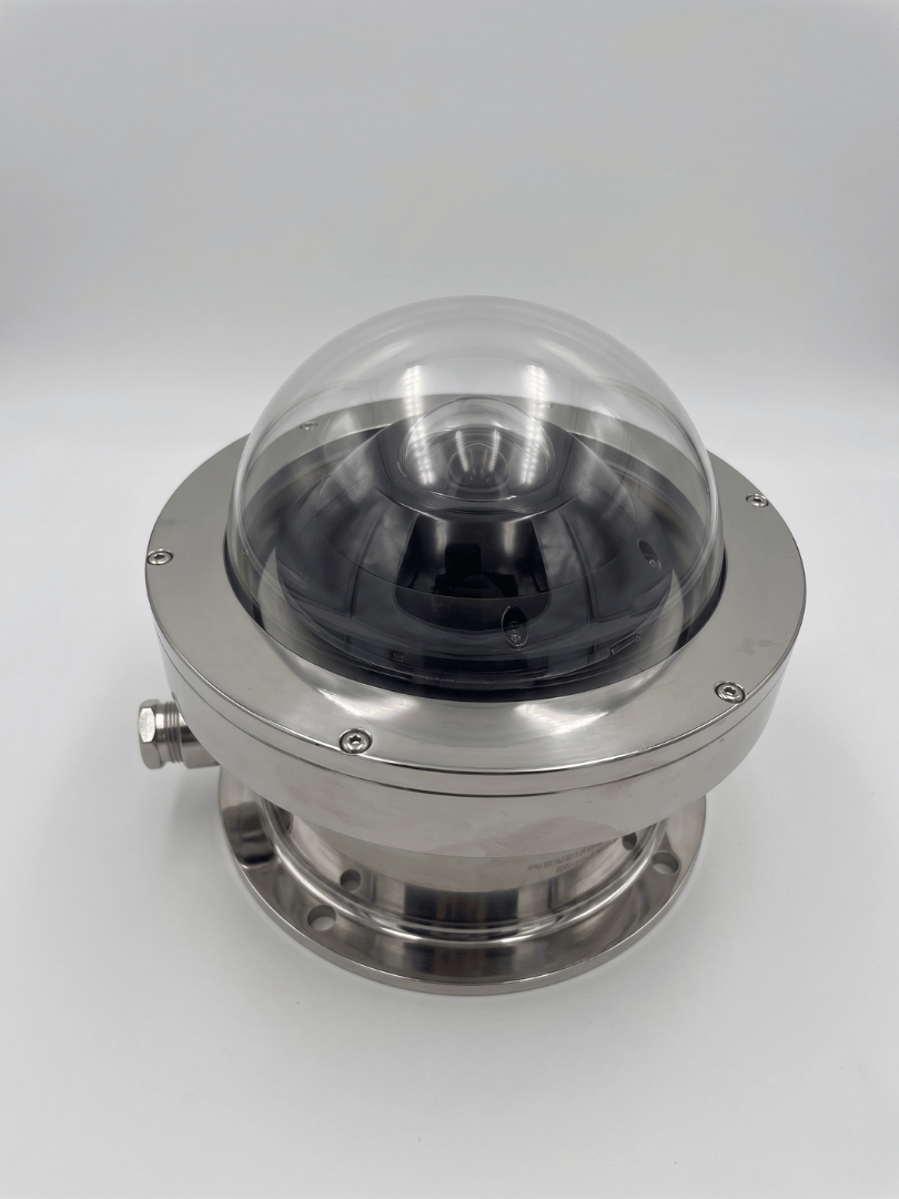 Custom explosion-proof housing for Ubiquiti UniFi G6 Pro 360 fisheye dome camera from 2M Technology