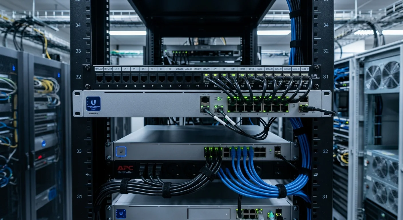 UniFi gateway commercial deployment -- Dream Machine Pro 1U rack gateway with Ubiquiti logo and LED indicators Texas enterprise