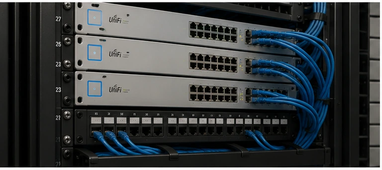 UniFi IDF/MDF architecture for commercial deployments — structured cabling rack installation 2M Technology Texas