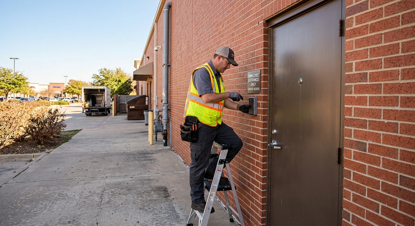 Access control installation Allen TX outdoor retail outlet employee entry