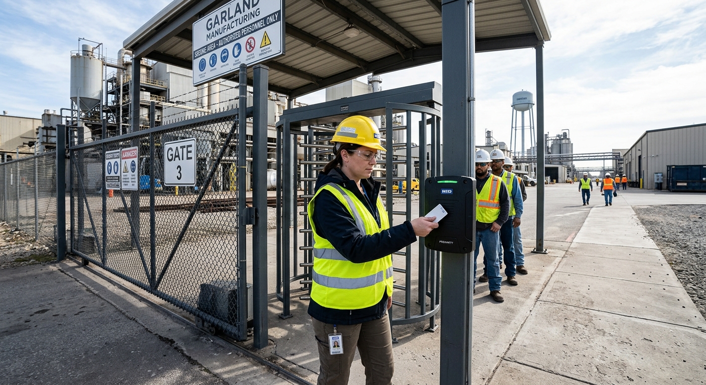Access control installation Garland TX industrial manufacturing gate card reader