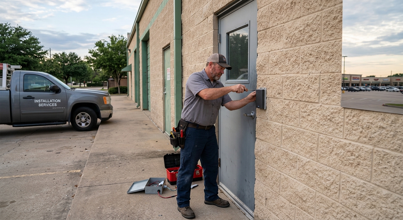 Access control installation Lewisville TX retail center employee entry key fob