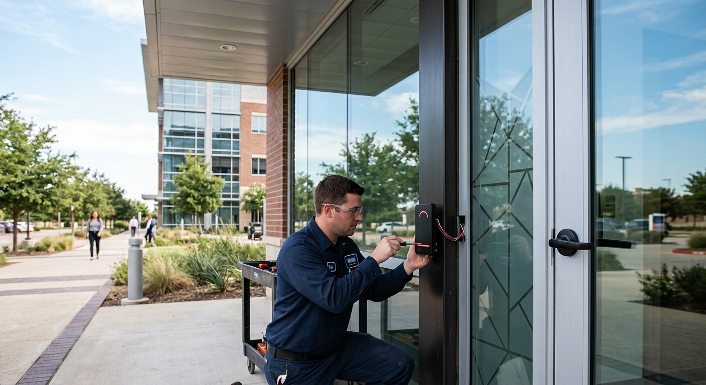 Access control system installation Plano TX corporate campus HID card reader