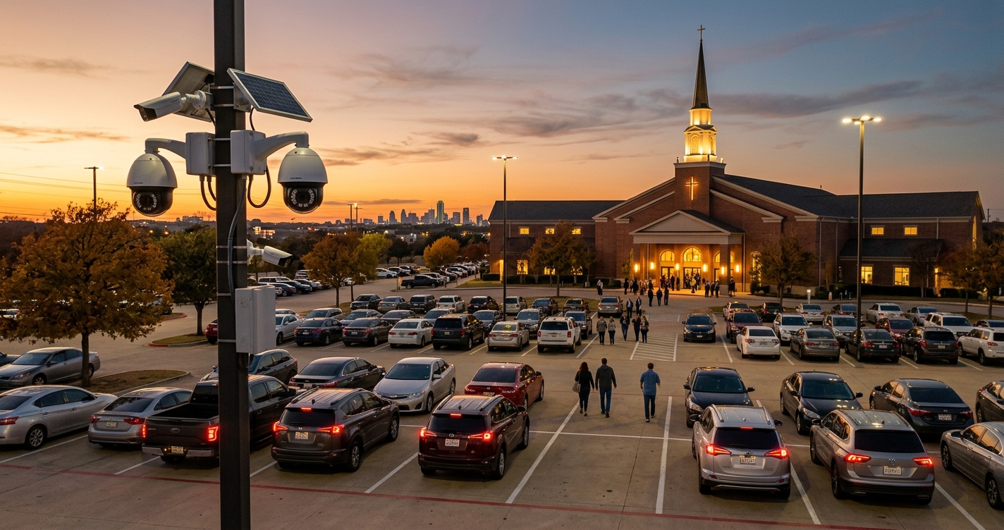 Church parking lot cameras Dallas security surveillance evening service