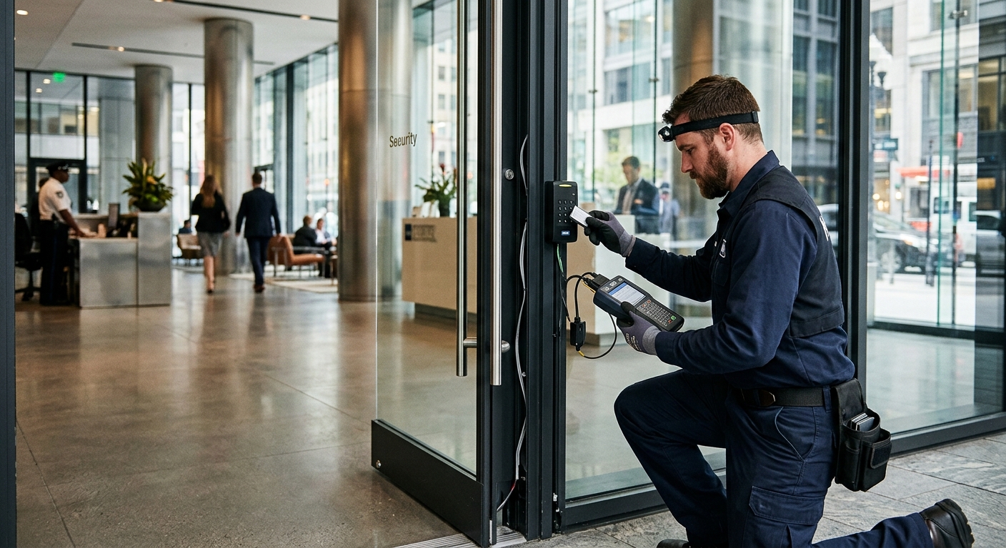 Commercial access control card reader installation Dallas TX office building