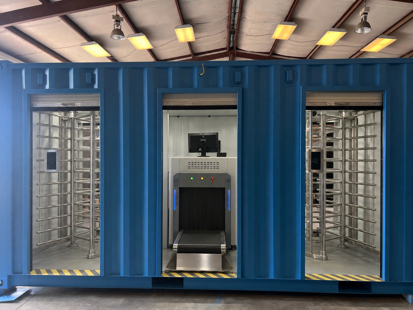 Container checkpoint X-ray operator workstation with monitor and conveyor — 2M Technology custom build