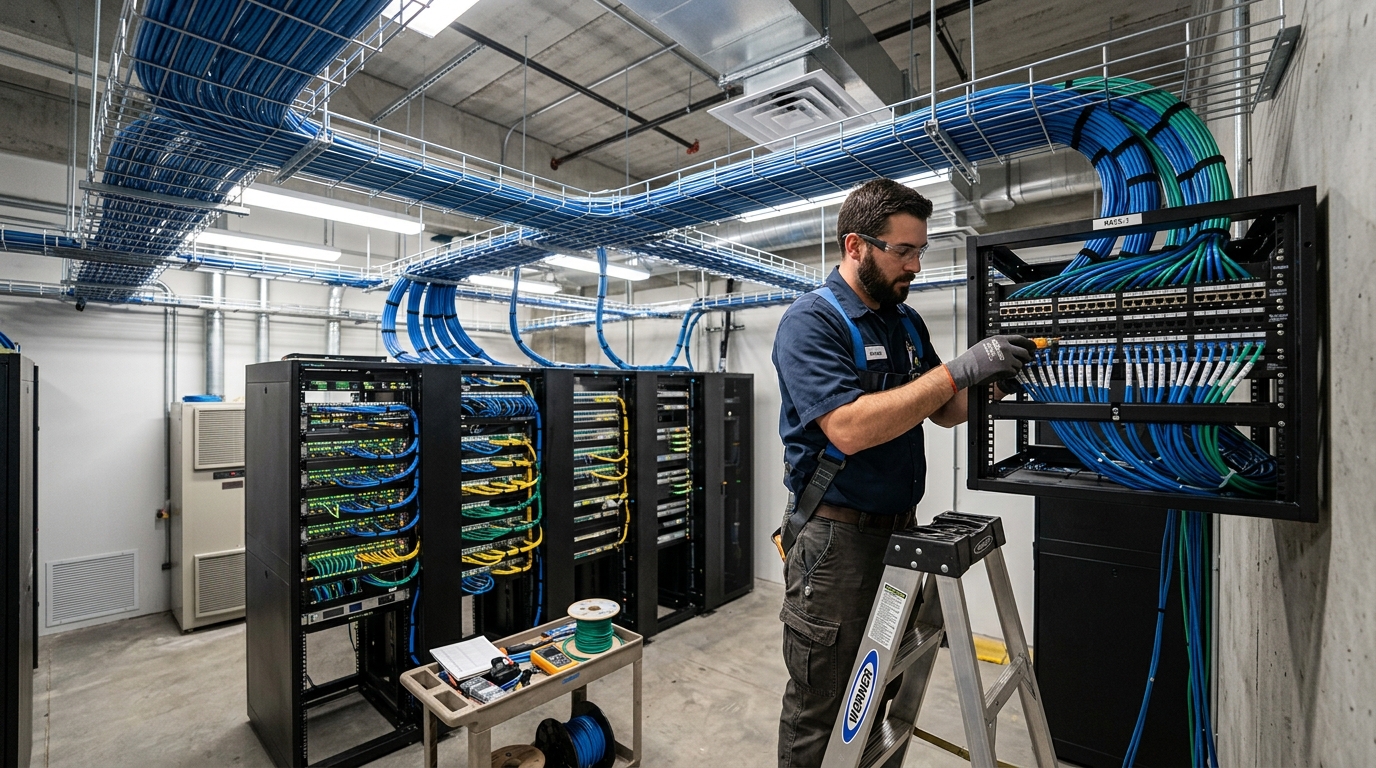 Low voltage contractor Dallas TX — structured cabling and security wiring installation by 2M Technology