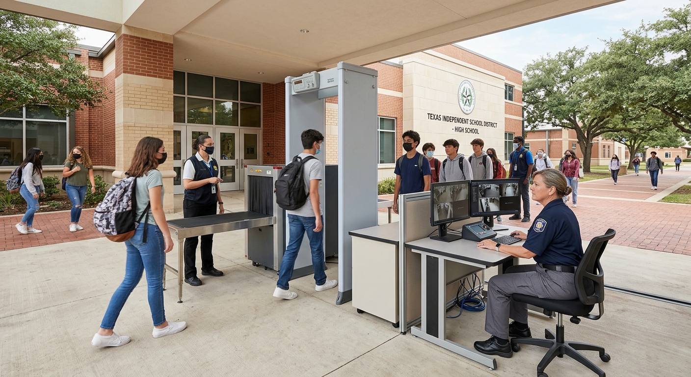 Metal detectors schools Dallas walk-through security screening K-12
