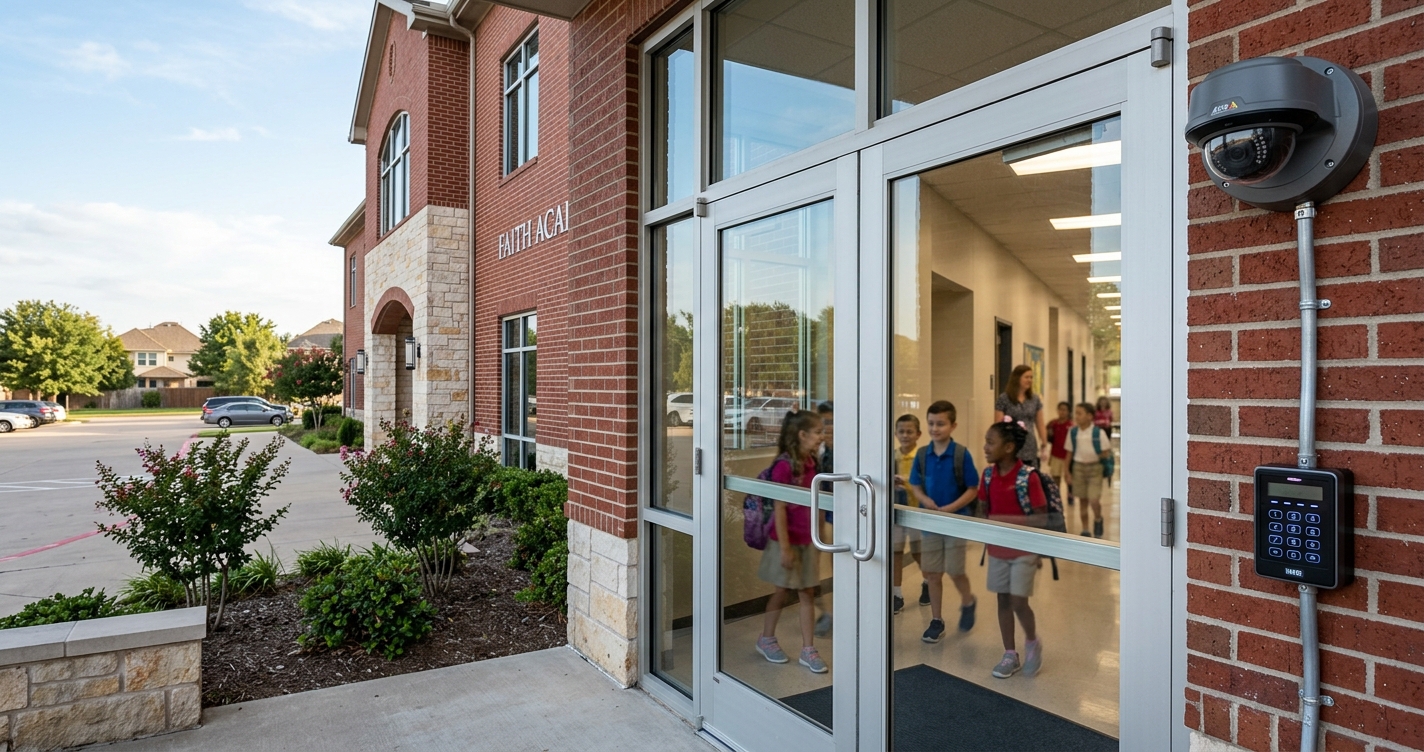 Religious school security Dallas access control cameras faith-based campus
