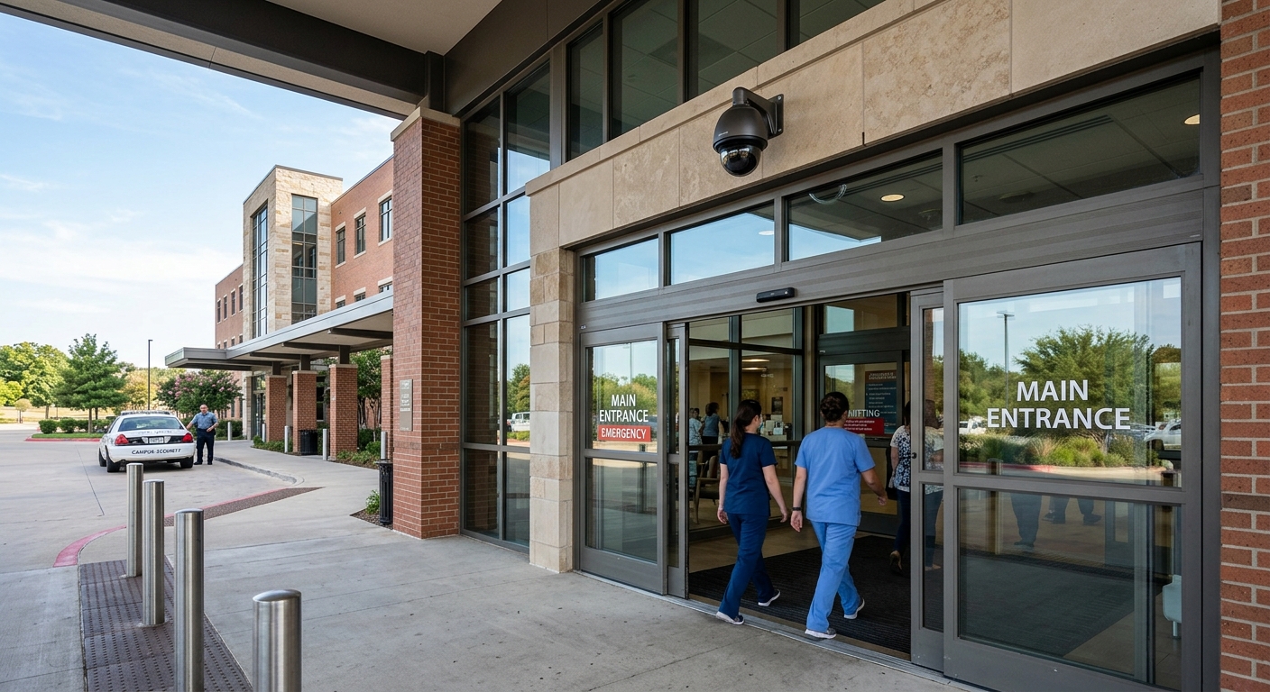 Security camera installation Denton TX medical hospital campus entrance
