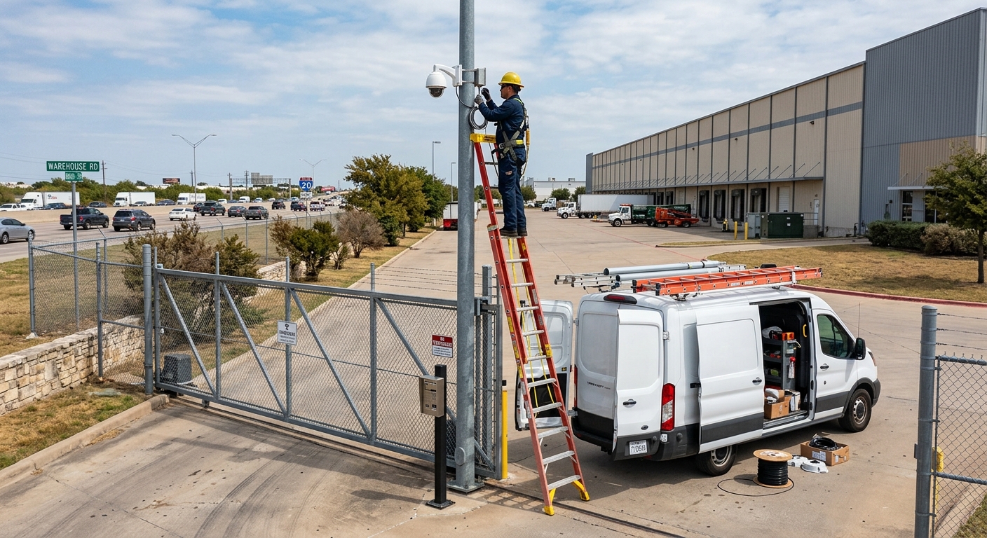 Security camera installation Grand Prairie TX industrial warehouse gate