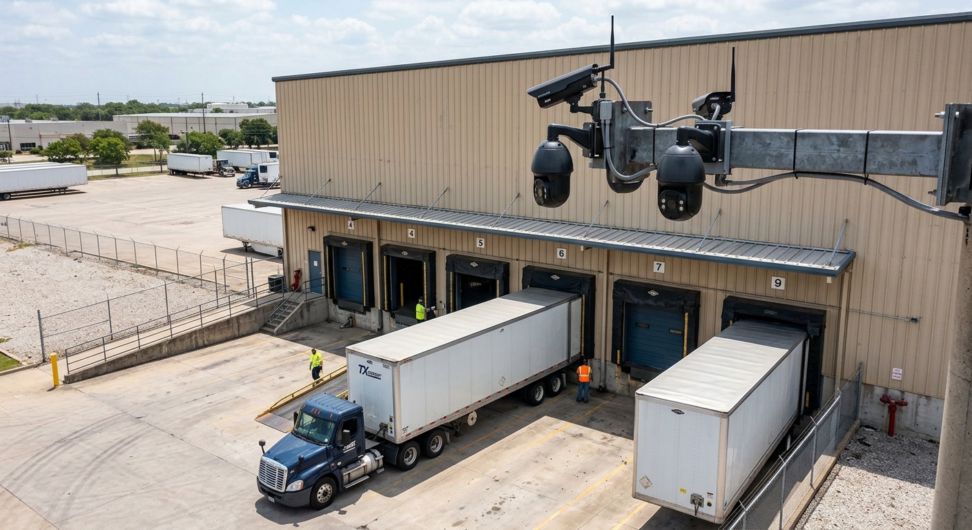 Security camera installation Lewisville TX warehouse dock door camera array