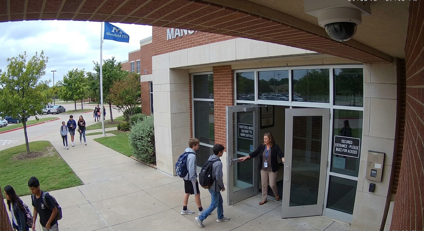 Security camera installation Mansfield TX school campus entrance surveillance