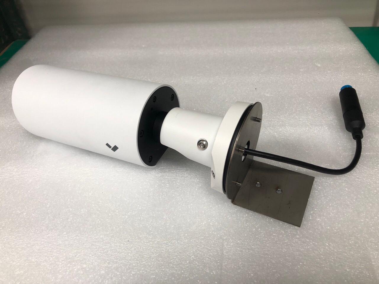 Verkada CB62-E bullet camera fully assembled with custom internal adapter plate and mounting bracket for explosion-proof housing installation
